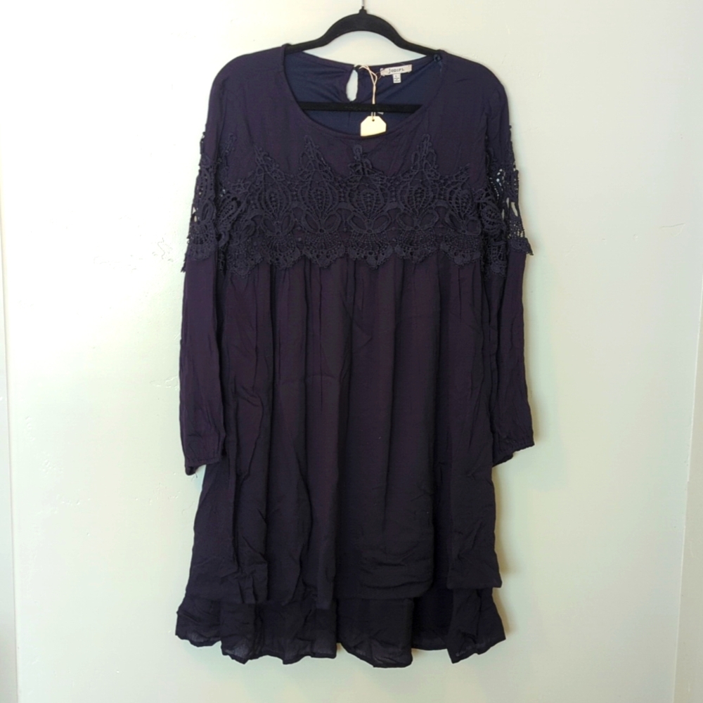 Jodifl Blue Lacy Relaxed Fit Ruffle Midi Dress L